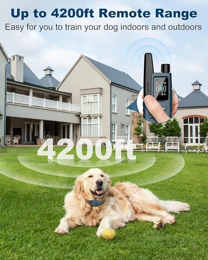 Jugbow Dog Shock Collar - 4200FT Dog Training Collar with Remote IPX7 Waterproof Electric Collar with 4 Training Modes, Security Lock, Rechargeable e-Collar for All Breeds, Sizes Light Blue