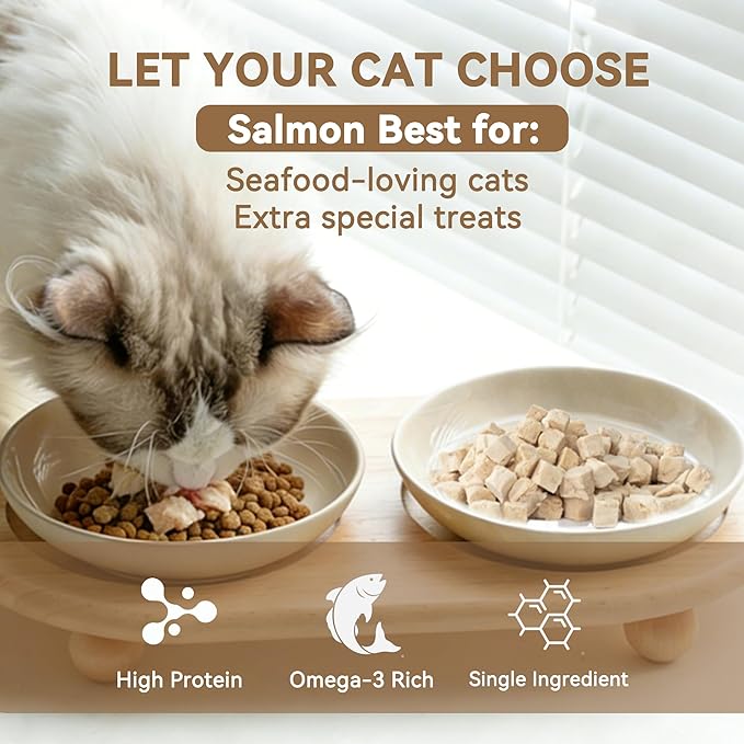 Freeze-Dried Wild-Caught Salmon Cat Treats for Skin & Coat Health, Single Ingredient High-Value Reward Snack for Cats, Grain & Gluten Free, 4 oz