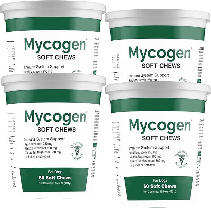 Mycogen Soft Chew for Dogs - 8 Species Mushroom Blend for Critical Immune System Support- Turkey Tail, Reishi, Shiitake, Cordyceps, Black Tree Fungus-240 Tasty Soft Chews