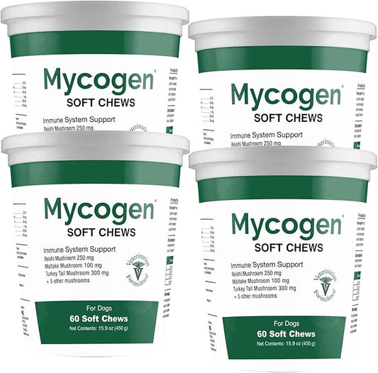Mycogen Soft Chew for Dogs - 8 Species Mushroom Blend for Critical Immune System Support- Turkey Tail, Reishi, Shiitake, Cordyceps, Black Tree Fungus-240 Tasty Soft Chews