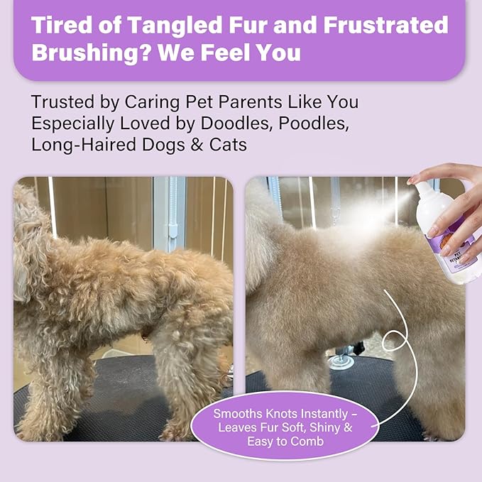 Doodle Detangler & Dematting Spray for Goldendoodles, Labradoodles & Poodles–Professional Leave-in Conditioner for Curly, High-Maintenance Coatswith Coconut Oil, Lavender Scent, Safe for Dogs & Cats