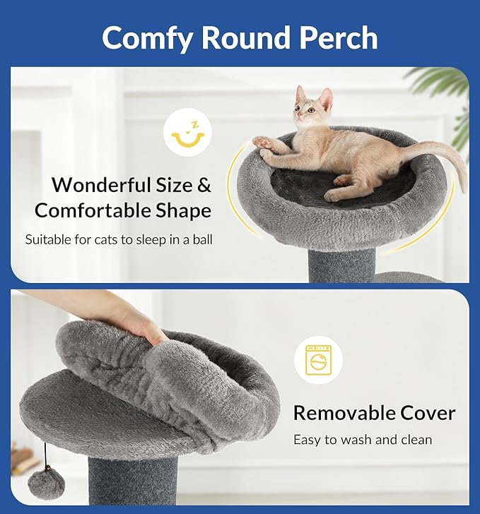 Cat Craft Cat Scratching Post with Bed Carpet Scratching Post with Perch Cat Pole for Indoor Cats Cat Tree Tower, Dark Grey