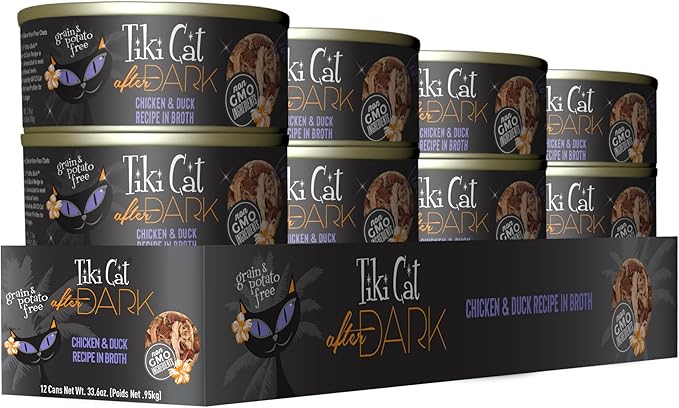 Tiki Cat After Dark, Chicken & Duck, High-Protein and 100% Non-GMO Ingredients, Wet Cat Food for Adult Cats, 2.8 oz. Can (12 Count)