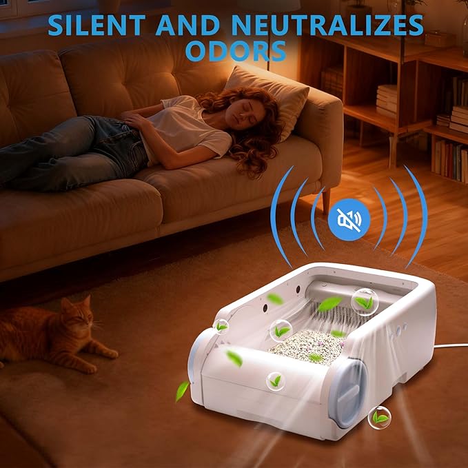 Automatic Cat Litter Box with Anti-Pinch Safety, Odor-Control Design, App Remote Control, and Open Structure for Stress-Free Use—Helps Cats Adapt Quickly (Auto cat Litter Box)