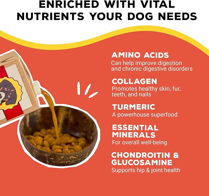 Brutus Bone Broth for Dogs | All Natural | Made in USA | Glucosamine & Chondroitin for Healthy Joints | Human Grade Ingredients | Hydrating Food Topper, Gravy & Treat (Pork, 2-Pack)