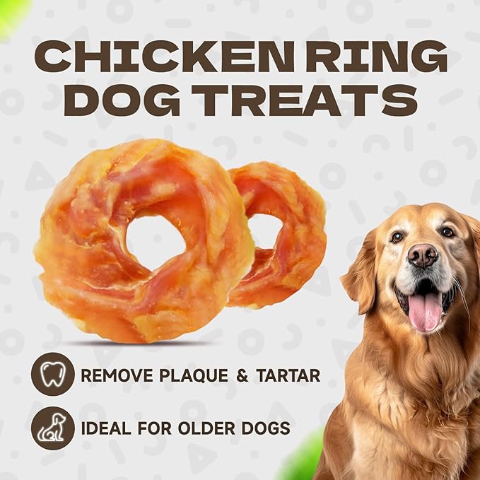 Chicken Rings Dog Treats, Natural Chicken Breast Jerky Rawhide-Free Soft Chews Healthy Dog Training Treats for Small Medium Large Breed 10.58oz
