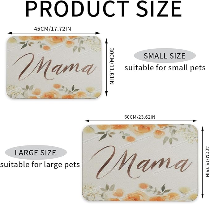 Pet Cat Dog Food Mat Absorbent Dog Feeding Mat Happy Mother's Day Floral Gift Mom Jd No Stains Cat Food Mats Indoor Pet Accessories Supplies Dogs Placemat Water Bowl Mats with Rubber Backing 18X12In