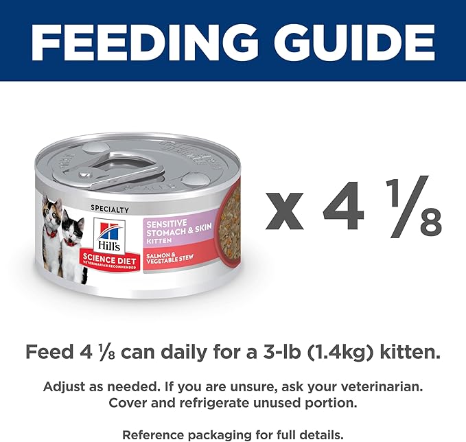 Hill's Science Diet Sensitive Stomach & Skin, Kitten, Stomach & Skin Sensitivity Support, Wet Cat Food, Salmon & Vegetables Stew, 2.8 oz Can, Case of 24
