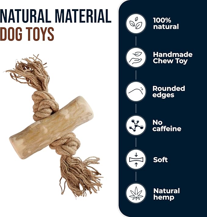 2 Pack Coffee Wood Tug for Dogs, Medium Toys Made of Real Coffee Wood and Hemp Rope - 100% Natural - Dogwood Chew Stick, Stress Relief, Training and Rewards
