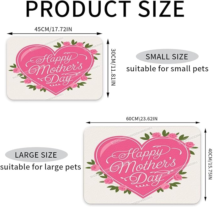 Pet Feeding Mat Happy Mother's Day Floral Gift Mom Dh Absorbent Pet Placemat for Food Water Bowl with Waterproof Rubber Backing 24x16In Quick Dry Water Dispenser Mat Dog Cat