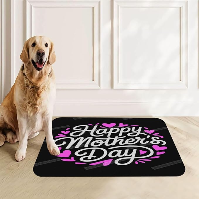 Non Slip Mat for Dog Pet Cat Dog Food Mats Happy Mother's Day Floral Gift for Mom Fq Water Bowl Mat Quick Dry Absorbent Cat Feeding Mats 18X12In