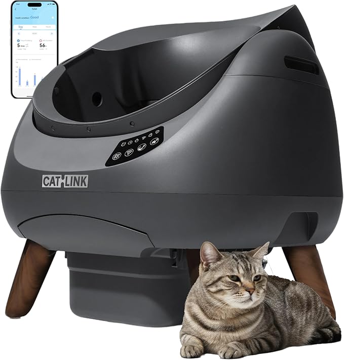 CATLINK Open-X Automatic Litter Box 5G & 2.4G WiFi, Self Cleaning Cat Litter Box for Single-Cat Household, Health Monitor, AI Waste Analysis, Safety Sensors, APP, Odor Free - Grey, X-Large (1 Cat)