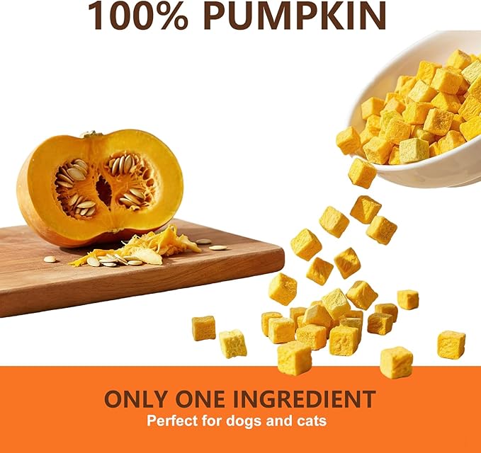 Freeze Dried Pumpkin Dog & Cat Treats, Single Ingredient Natural Pumpkin Snacks, High Fiber Digestive Support, Grain Free Healthy Pet Training Treats & Food Topper 3.5 oz
