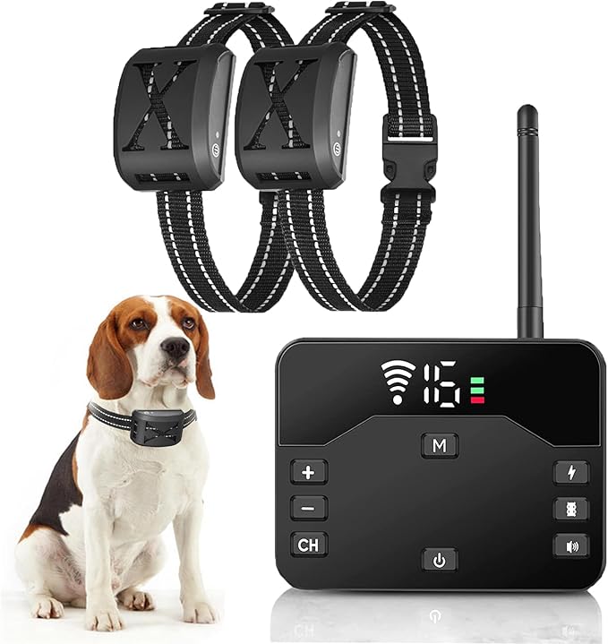 Wireless Dog Fence, Outdoor Pet Electric Boundary Containment System, Shock Collar for Large Dogs, Adjustable Vibration & Shock, Waterproof Rechargeable Training Collar, for 1 2 3 Dogs,for2d