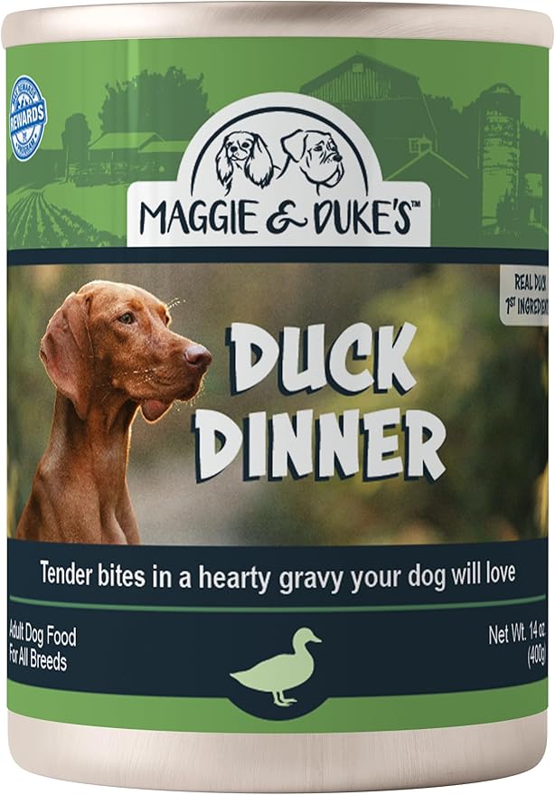 CountryMax Maggie & Duke's Tender Bites in Gravy Canned Dog Food, 14 oz Cans – Premium Wet Food for Dogs, High Protein, Grain-Free, Natural Ingredients (12 Pack, Duck Dinner)