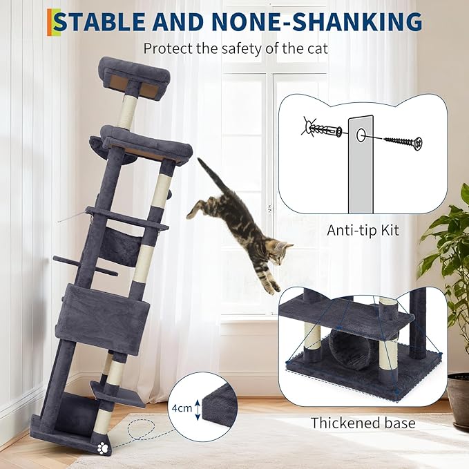 GarveeLife Cat Tree for Large Cat 74", Cat Tower Tree for Indoor Cats with 11 Scratching Posts, Hammock, Large Top Perch,Toy Balls, Condo, Sturdy Heavy Duty House for Adult Big Cats