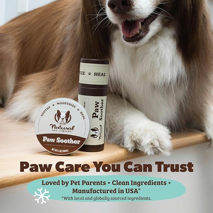 Natural Dog Company Paw Soother Balm & Wax - Dog Paw Balm & Moisturizer for Dry, Cracked Paw Pads, Helps Moisturize & Condition Winter-Worn Paws, Coconut Oil & Calendula, Daily Paws Care, 4 oz Tin