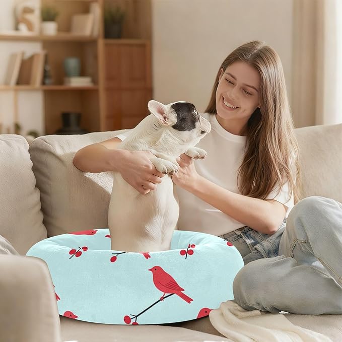 Pet Dog Bed Anxiety Relief fluffier Puppy Beds for Medium Size Pets Supplies Red Bird Stripes