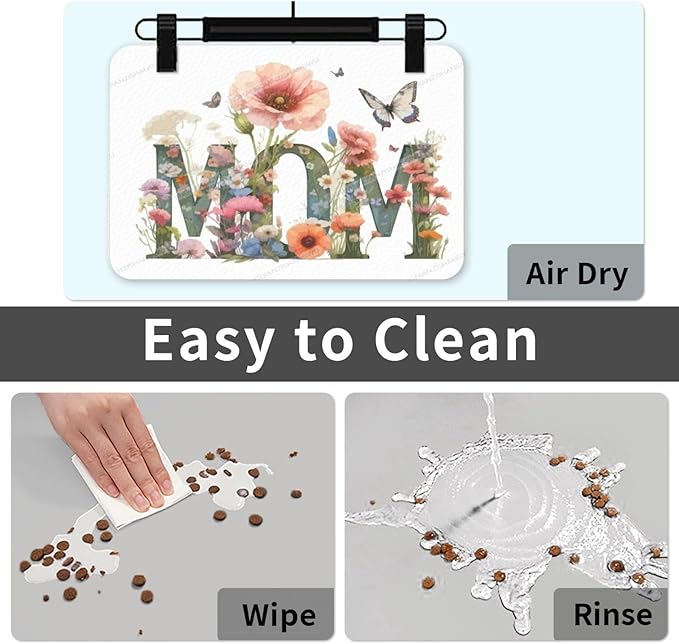 Pet Feeding Mat for Floors Waterproof Dog Mat for Food and Water Happy Mother's Day Floral Gift Mom Jr Absorbent Quick Dry Non Slip Mats Cat Bowls 18X12In