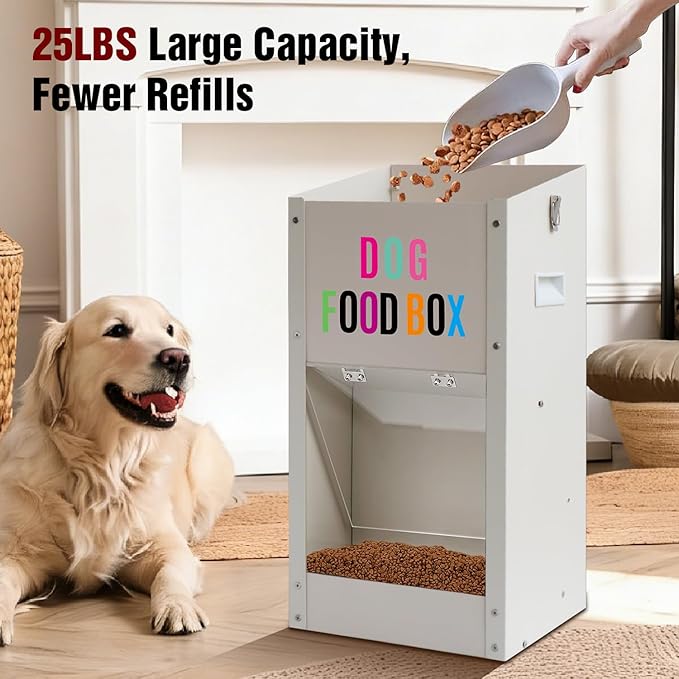 Galvanized Automatic Dog Feeder，25LBS Gravity Dog Feeder with Handle, Galvanized Steel Pets Food Dispenser for Indoor Outdoor Use, Suitable for Small, Medium, and Large Breeds