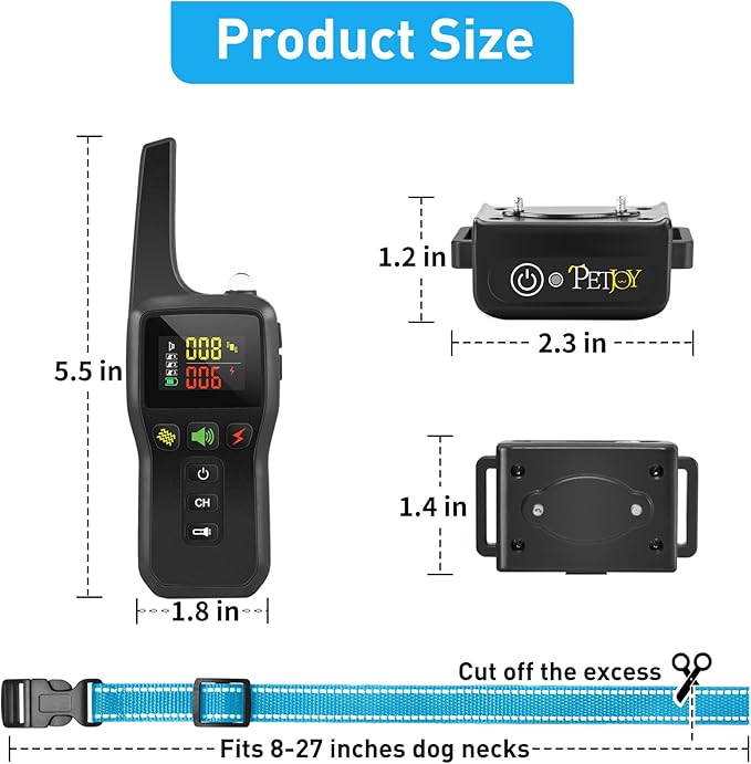 PetJoy Bark and Shock Collar Combo, Dog Bark Collar for Large Dogs, Auto Bark Collar with Remote (3 Dogs) - 3300 Ft Range, Remote and Automatic Modes 2 in 1