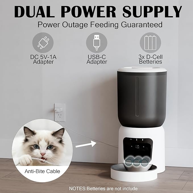 Automatic Cat Feeder with 2K Camera, 5G WiFi Smart Pet Food Dispenser for Cats & Small Dogs, 6L Large Capacity Timed Auto Feeder with App Control, Night Vision, 2-Way Audio & Detachable Design (White)