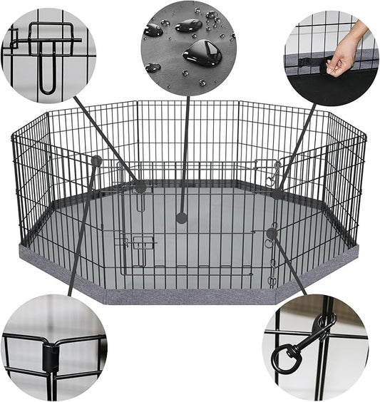 PETIME Foldable Metal Dog Exercise Pen/Pet Puppy Playpen Kennels Yard Fence Indoor/Outdoor 8 Panel 24" W x 36" H with Bottom Pad (with Bottom pad, 8 Panels 36" H)