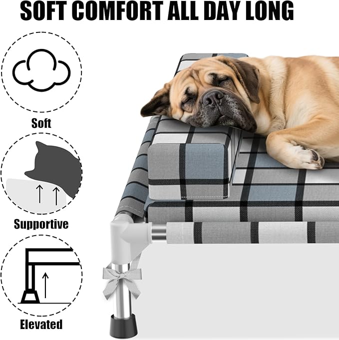 Elevated Raised Lifted Dog Bed Elevated Dogs Bed with Bolster & Cushion Mat Raised Pet Couch Bed with Pillow for Indoor Outdoor