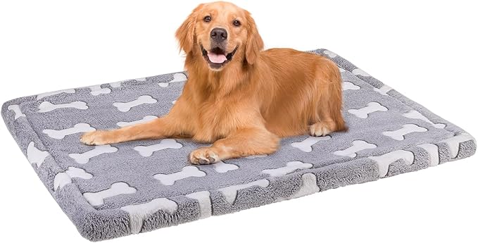 BEAUTYZOO Dog Bed Crate Pad 42 x 28 inch, Washable Dog Crate Mat for X-Large Sized Dogs, Anti-Slip Pet Crate Bed Kennel Pad, Durable Cozy Puppy Sleeping Mat Rectangle Mattress, Bone
