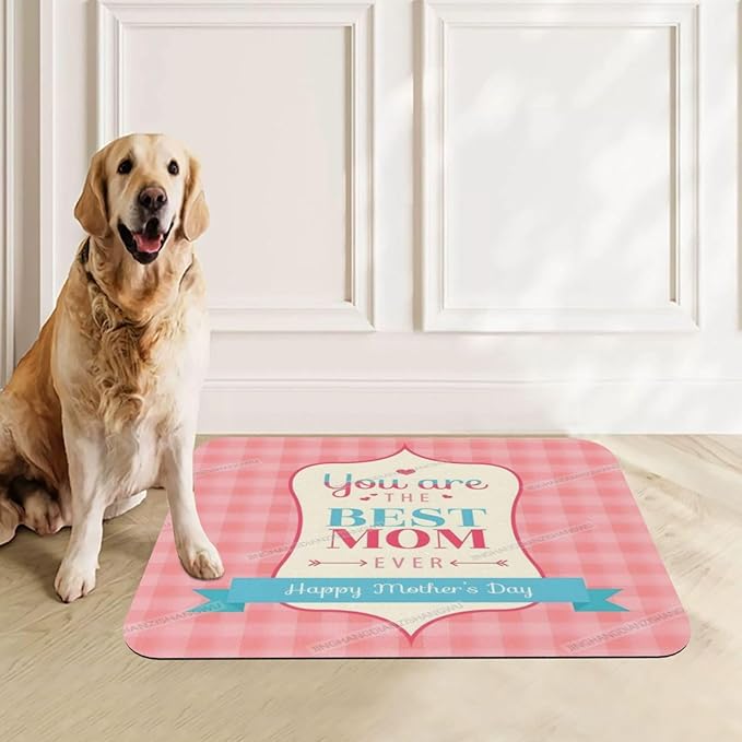 Pet Cat Dog Food Mat Absorbent Dog Feeding Mat Happy Mother's Day Floral Gift Mom N No Stains Cat Food Mats Indoor Pet Supplies Dogs Placemat Water Bowl Mats with Rubber Backing 18X12In
