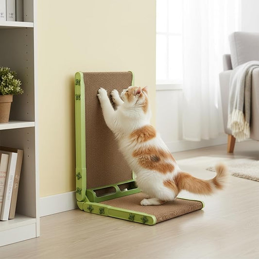 L Shape Cat Scratcher, 26.8 Inch Cat Scratchers for Indoor Cats, Protecting Furniture Cat Scratch Pad, Cardboard Cat Scratching with Ball Toy, Catnip, Large (Green)