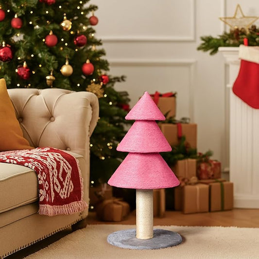 31.5in Christmas Tree Cat Scratcher, Cat Scratching Post for Indoor Cats, Large Sisal Cat Scratching Tree Cat Scratch Tower, Pink