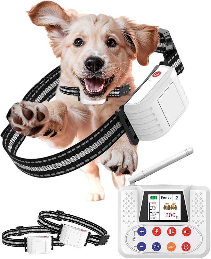 Wireless Fence for Dogs, Electric Dog Fence with Training collar, Portable Dog Containment System With LCD Screen, Accurate 2.4G Signal, 100% Safe Adjustabl for Medium Large Small Dogs (For 2 Dogs)
