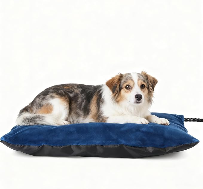 MARUNDA Outdoor Pet Heating Pad for Dogs & Cats - 100% Waterproof Outdoor Heated Cat Bed with Double Built-in AutoThermostat - Heated Pet Bed for Outside Animals (28" x 16" (L), Blue)