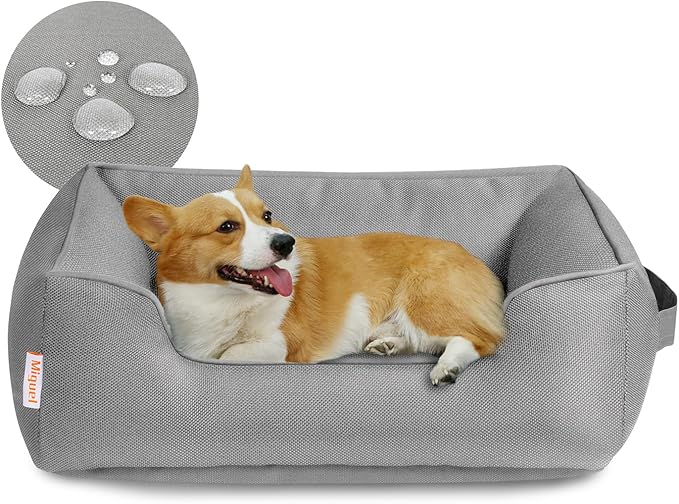 Miguel Waterproof Outdoor Dog Bed for Medium Small Dogs, Oxford Pet Bed Tough with Sides Easy Clean, All Weather Rectangle Puppy Bed with Removable Cover Bolster Bed Scratch Resistant 30 inches