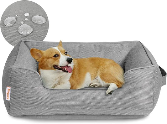 Miguel Waterproof Outdoor Dog Bed for Medium Small Dogs, Oxford Pet Bed Tough with Sides Easy Clean, All Weather Rectangle Puppy Bed with Removable Cover Bolster Bed Scratch Resistant 30 inches