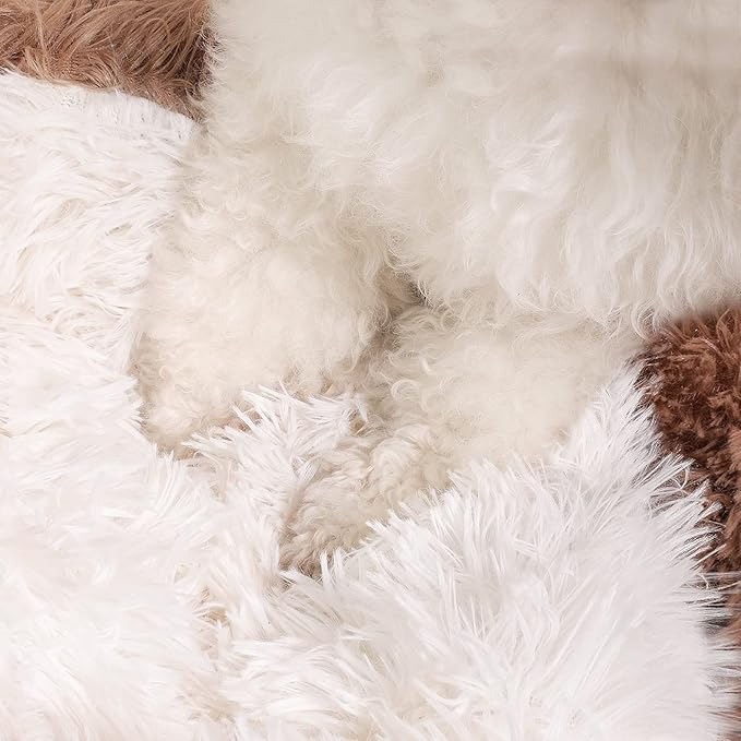 NOYAL Round Hooded Donut Dog Bed for Small & Medium Pets - Plush Fluffy Anti-Anxiety Cat Cave Bed with Cover
