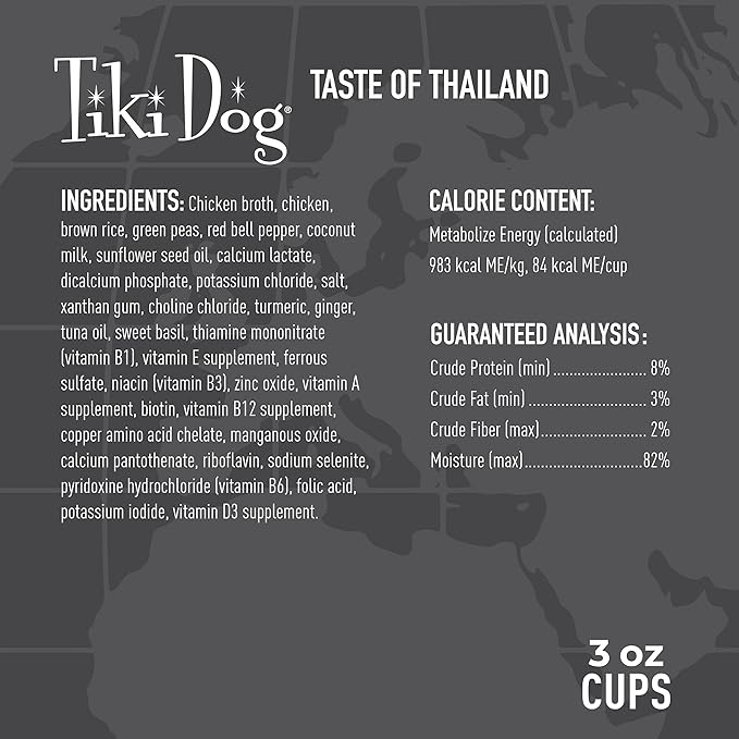 Tiki Dog Taste of The World Whole Food, Thailand Chicken Curry Recipe in Broth, Culinary Inspired High Protein and Moisture Rich Superfoods Wet Dog Food, 3 Oz Cups, Pack of 4