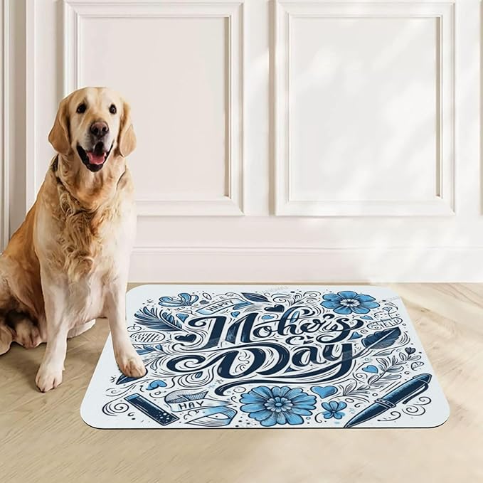 Dog Food Mat for Floors Absorbent Quick Drying Happy Mother's Day Floral Gift for Mom Ct Pet Cat Food Mat Easy-to-Clean Pet Feeding Mats Dog Bowl Mats 24x16In