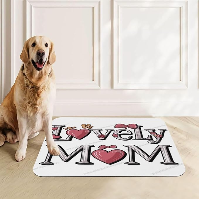 Pet Feeding Mats with Residue Collection Happy Mother's Day Lovely Mom Gift for Mum Cy Waterproof Dog Cat Bowl Mat 18X12In with Prevent Water Food Spills