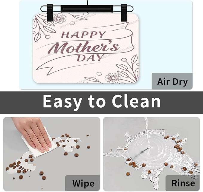 Dog Food Mat Happy Mother's Day Floral Classic Gift for Mom Fw Absorbent Water Bowl Mats Cat Pet Feeding Placemats 24x16In