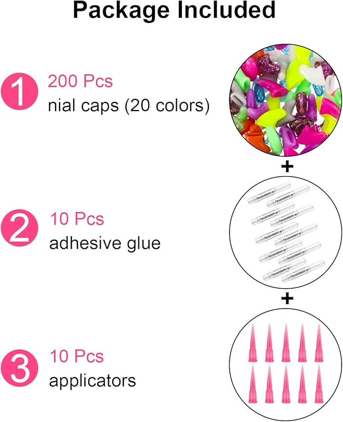 WILLBOND 200 Pieces 20 Color Cat Claw Caps with 10 Pcs Adhesive Glues and 10 Pcs Applicators Cat Claw Covers Nail Tips with Instruction for Pets Cats