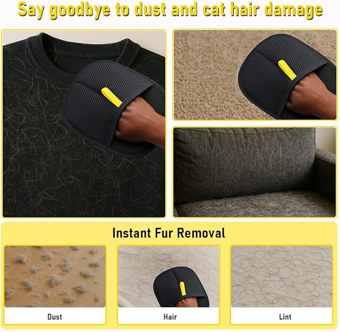 Pet Hair Removal Glove for Cats and Dogs, Electrostatic Five-Finger Design | Reusable Grooming & Cleaning Glove for Furniture, Carpet, Car Seats, and Laundry