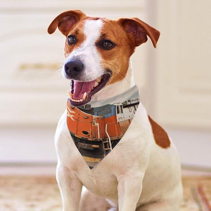 Dog Bandana Spring Pet Scarf Adjustable Triangle Train Printing Dog Bib Washable Polyester Puppy Bandana for Small Medium Large Dogs Cat Birthday Party Supplies