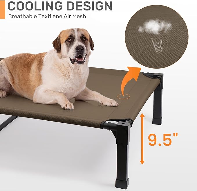 Heeyoo Elevated Dog Bed with Canopy, Portable Dog Cot with Removable Shade Tent, Outdoor Raised Pet Cot Cooling Bed for Dogs