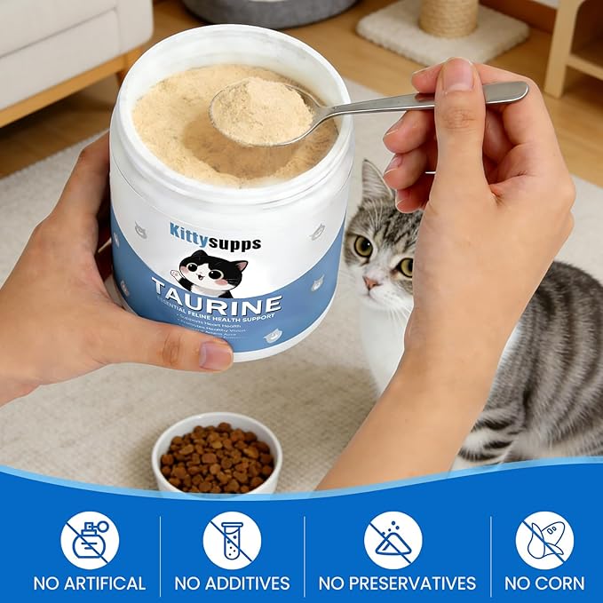 Pure Taurine for Cats, Taurine Supplement for Cat 200g, Cat Taurine Supplement to Support Heart & Promote Healthy Vision, Boost Immune Function, Easy to Mix in Food with Dosing Spoon