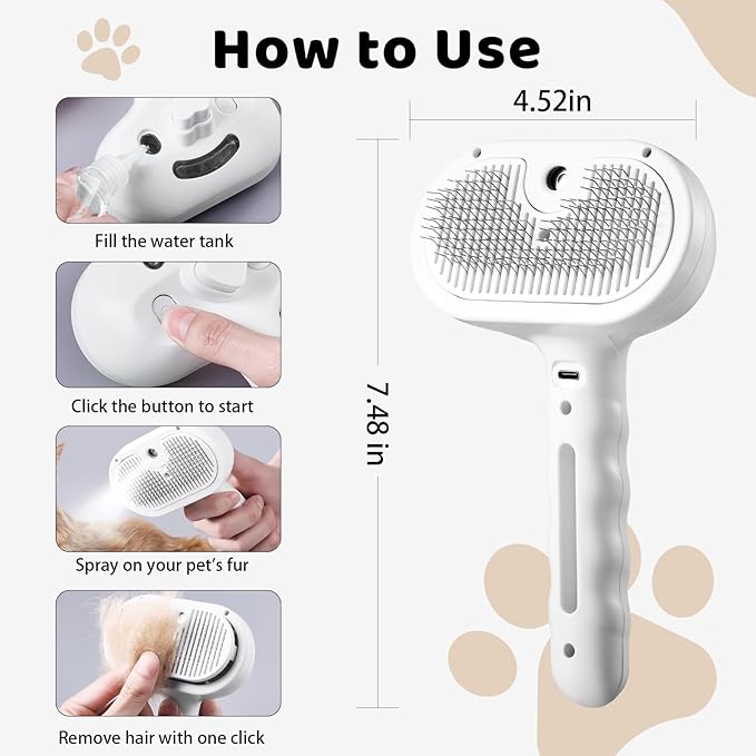 Slicker Brush for Dog Shedding Hair - Dogs & Cats White Brush for Shedding and Grooming, 4 in 1, Suitable for Long and Short-Haired, Removes Loose Fur Effectively