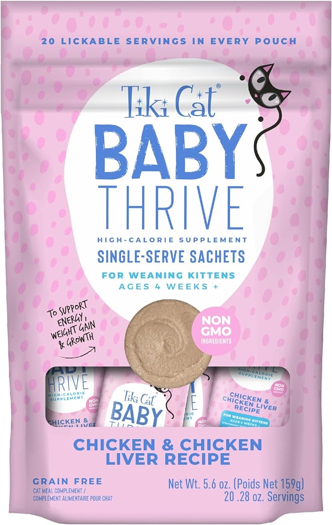 Tiki Cat Baby Thrive, Chicken & Chicken Liver Mousse, 5.6 oz. Pouch (20 Individual Servings)