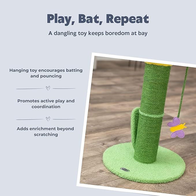 Trixie Lillian 22" Scratching Post - Small Whimsical Flower Cat Tree with Dangling Toy - Indoor Cat Jute Scratcher Furniture