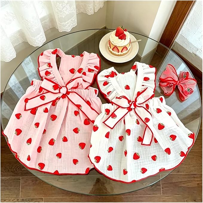 Pet Clothes Bowknot Strawberry Dog Dress Cat Princess Dresses Chihuahua Yorkshire Sweet Skirts Puppy Supplies(X-Large)
